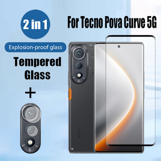 Kính cường lực bảo vệ màn hình Tecno Pova Curve 5G 2 trong 1 cho Tecno Pova Slim 7 6 5 Pro Neo Ultra 4G 5G 9D với màng ống kính máy ảnh