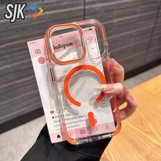 Mới 17 Series Màu Cam Từ Tính Vô Hình Ống Kính Đứng Ốp Lưng Điện Thoại IPhone 17 Pro Max 16 15 14 13 12 Pro Max Plus Trong Suốt Chống Sốc Ốp Lưng Bảo Vệ Trong Suốt