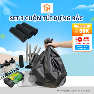 Set 3 Cuộn Túi Rác Đen Dày Dặn – Túi Đựng Rác Tự Phân Hủy Tiện Dụng, Size Trung