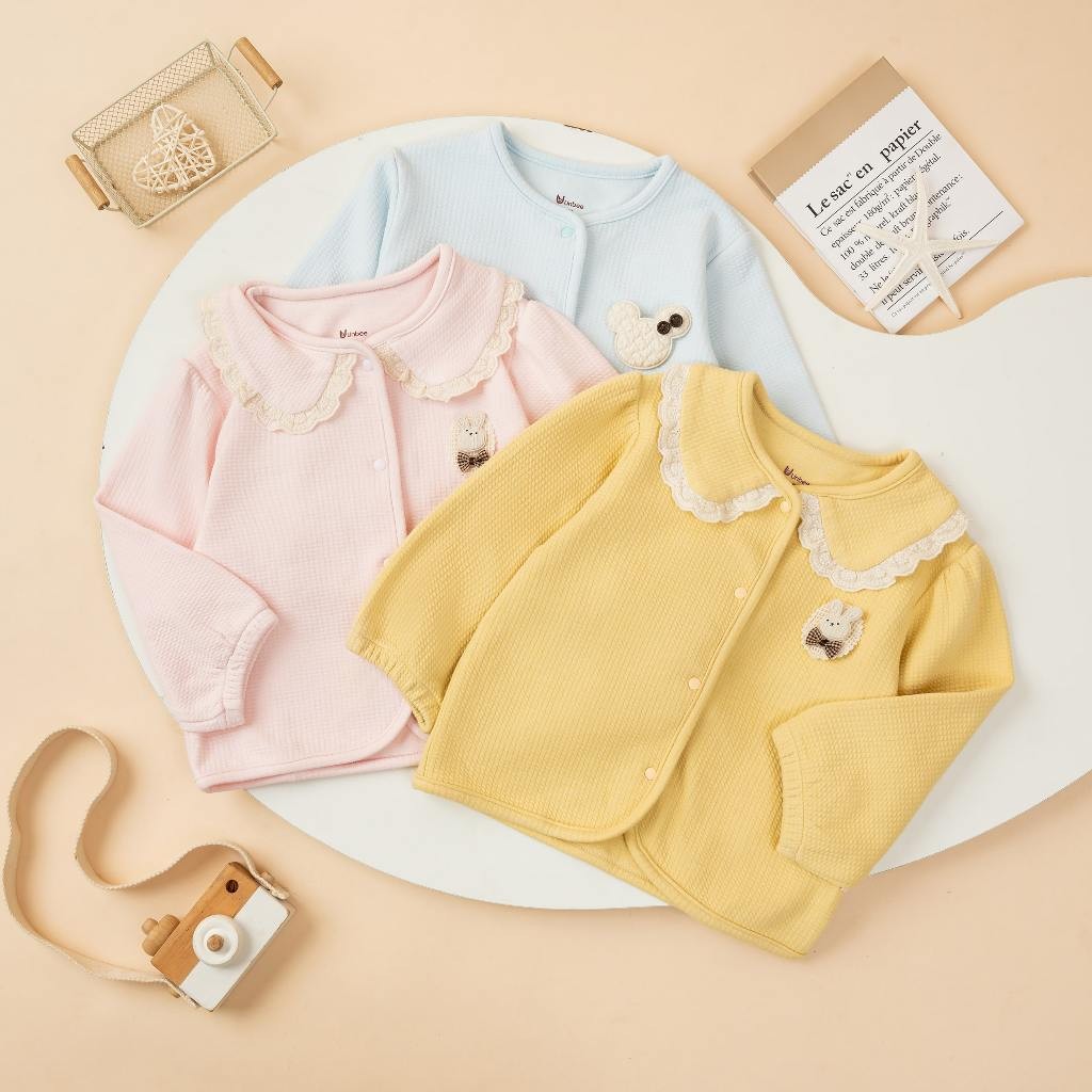 Áo khoác thu đông cho bé UNBEE chất nỉ xốp Hàn phối cổ ren điệu đà - Áo khoác cho bé 6 tháng -3 tuổi