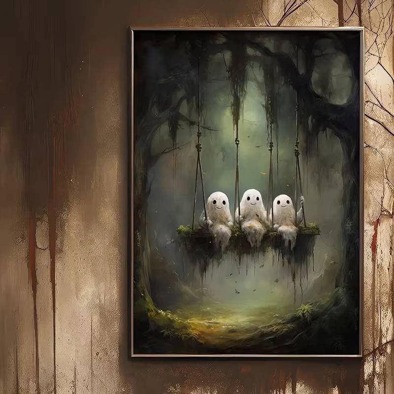 Halloween Ma Poster Dễ Thương Ma Rừng Vải In Poster Nghệ Thuật Treo Tường Lễ Hội Trang Trí Tranh Cho Gia Đình Trang Trí Phòng Khách