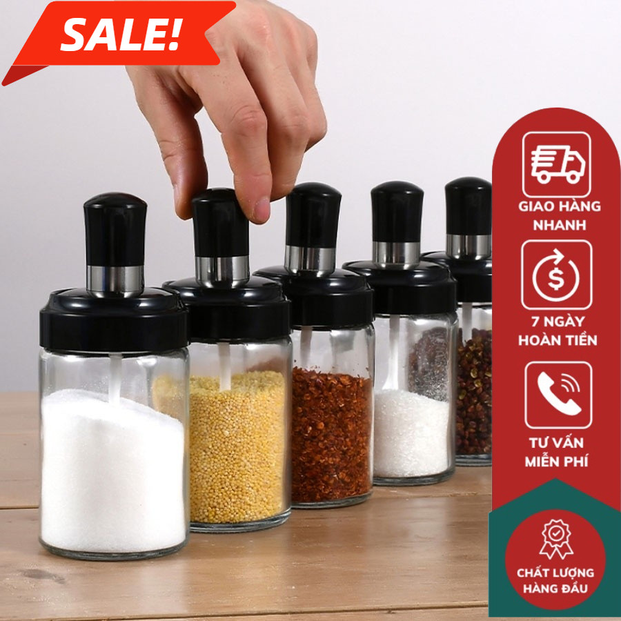 Set 3 Lọ đựng muối, hạt tiêu - Hũ đựng gia vị - Kèm Thìa Sẵn cho gia đình