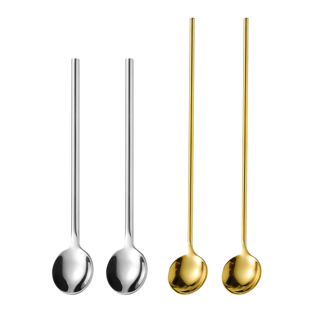 304 Thìa Inox Hộ Gia Đình Bộ Đồ Ăn Thìa Tròn Nhỏ Kem Tráng Miệng Thìa Cà Phê Dày Tay Cầm Dài Khuấy Thìa Nhỏ RDBQ