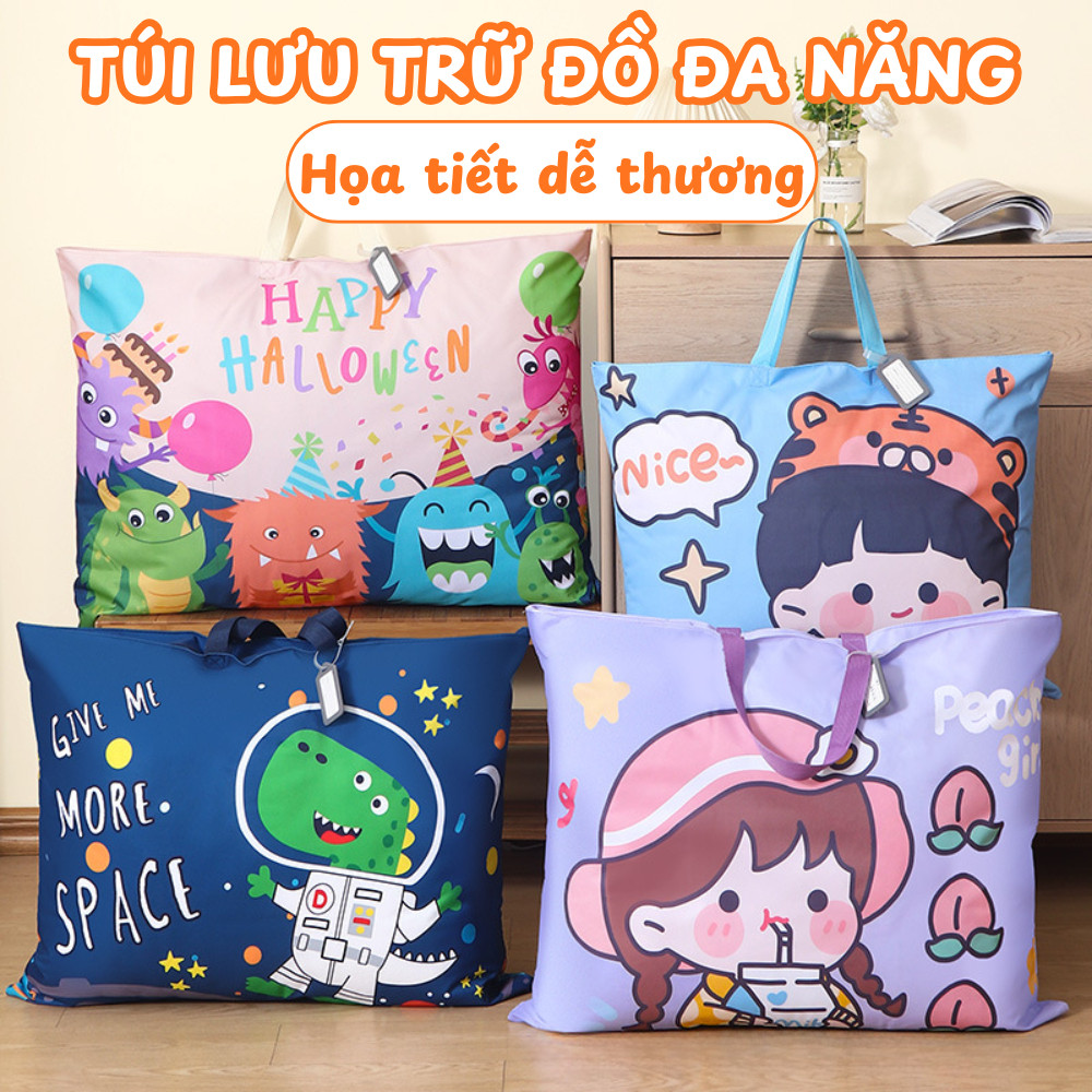 Túi Đựng Chăn Màn Quần Áo Cỡ Lớn Hoạt Hình Dễ Thương DINO, Túi Vải Bố Đựng Đồ Có Quai Xách​​​​​​​