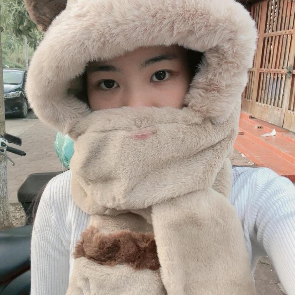 Mũ Capybara 3in1 Kèm Khăn Quàng Cổ Và Găng Tay Giữ Ấm Dễ Thương