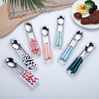 Bộ Đồ Ăn Di Động Bộ Đũa Inox Thìa Nĩa Bộ Ba Mảnh Giả Gốm Hoạt Hình ins Bộ Đồ Ăn Giá Trị Cao TRW0