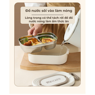 Hộp Đựng Cơm Giữ Nhiệt Buna Bằng Thép Không Gỉ 304 Dùng Được Trong Lò Vi Sóng, Thiết Kế Chống Tràn Tiện Lợi.