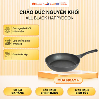 Chảo đúc nguyên khối All Black 24, 26, 28cm Happycook - Dùng được cho mọi loại bếp