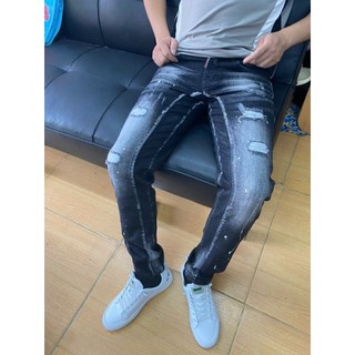 Quần Jean Nam DSQ Slimfit Đen Xám Wash Rách Tua Sợi Lót Vải Cao Cấp Boy Phố