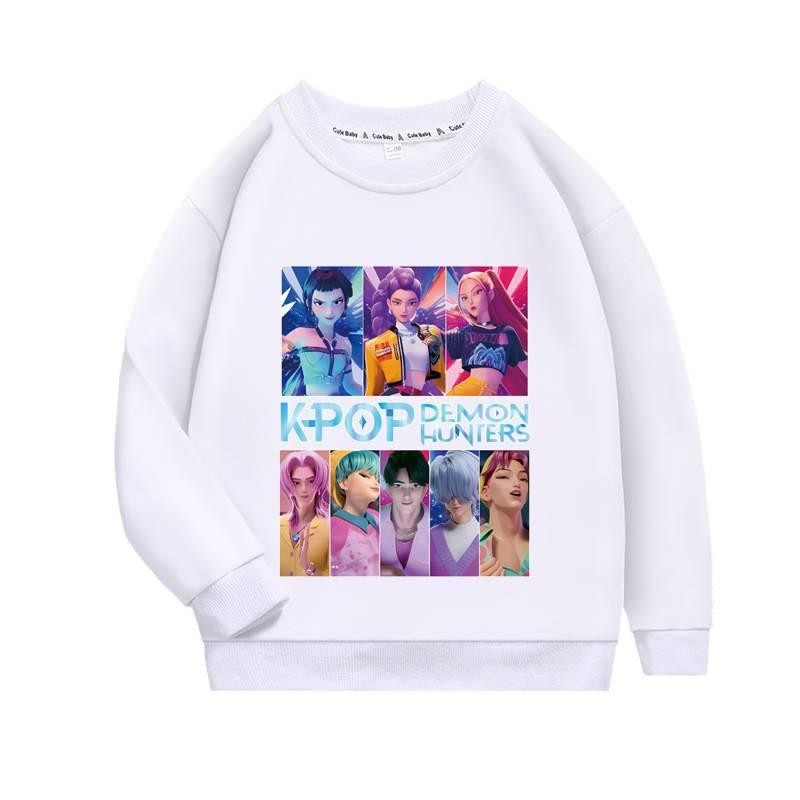 Áo hoodie hoạt hình in hình Kpop Demon Hunter 2D phổ biến mùa thu cổ tròn dài tay cho bé gái