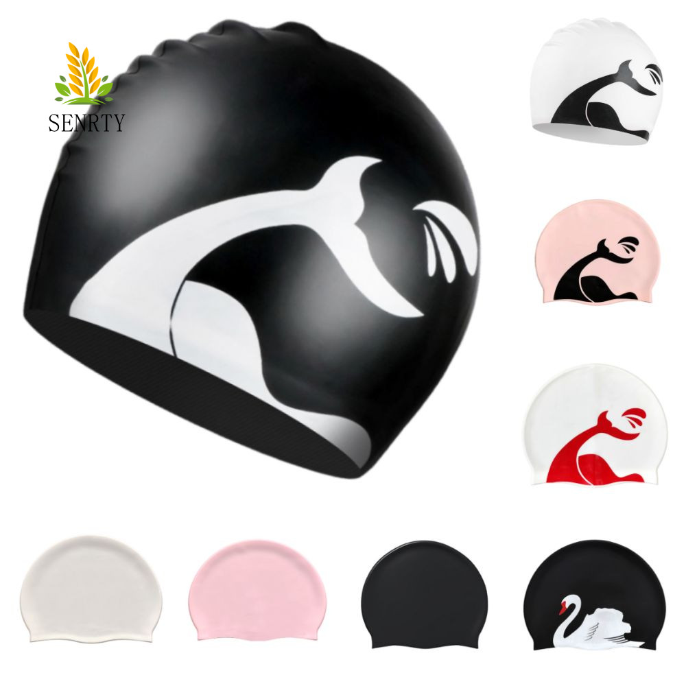 Mũ bơi SENRTY, Mũ tắm cỡ lớn họa tiết in hình, Mũ lặn silicon chống trượt thoải mái chống thấm nước Bể bơi