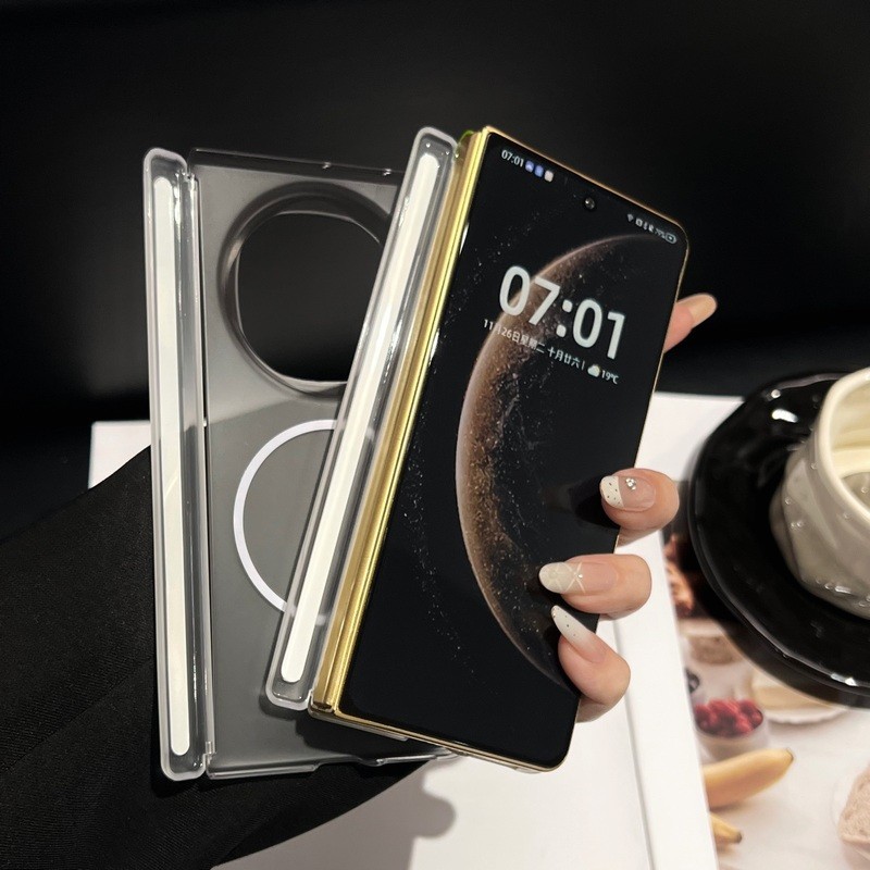 Mỏng & Nhẹ Gradient Hồng Vàng Trong Suốt PC Bản Lề Từ Tính Cứng Dành Cho Huawei Mate X6 X7 X5 X3 XT XTS Honor Magic V6 V5 V3 V2 Vỏ Điện Thoại