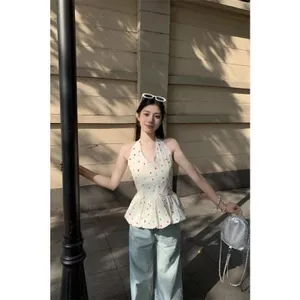 Áo Vest dây chấm bi phong cách Hàn Quốc mùa hè Thiết kế phong cách mới Slim-fit Slimmer Look Halter Classy All