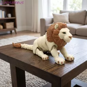 JUNYUE88US Tượng sư tử, Đồ trang trí sư tử để bàn sáng tạo in 3D, Động vật hoạt hình Khớp di chuyển được Đồ trang trí sư tử ngộ nghĩnh Sử dụng trên máy tính để bàn