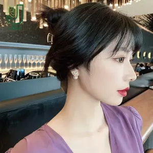 Phong cách mới đơn giản Bông tai ngọc trai nơ nhỏ tính khí cao cấp Phong cách phù hợp với mọi phong cách