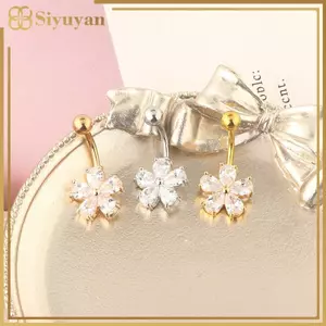 Siyuyan Tinh Tế Zircon Thép Không Gỉ Cơ Thể Trang Sức Hoa Bụng Nút Nhẫn Dangling Piercings Phụ Kiện Dễ Thương Goth Nữ Gợi Cảm Rốn Xuyên VN