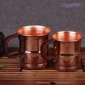 WANYEDI Moscow Water Mule, Tay cầm dệt dung tích 400ml Cốc đồng nguyên chất, Thiết kế dày dặn Bộ đồ ăn cấp thủ công Moscow Mule Cup Sử dụng tại nhà