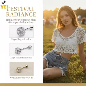 < YEI > Nhẫn Nút Bụng Bằng Thép Không Gỉ Lấp Lánh CZ Hoa Thiết Kế Không Gây Dị Ứng Xuyên Trang Sức Cho Nữ Quà Tặng Sinh Nhật Mới