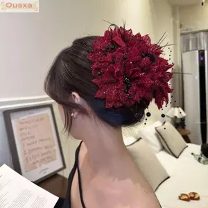 OUSXA Nắm Kẹp, Hoa Mẫu Đơn Đính Kim Sa Lấp Lánh Tóc, Tua Rua Nhựa Thanh Lịch Hoa Hairgrips Nữ