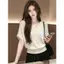 Tay áo búp bê cổ chữ V cỡ lớn dệt kim tay ngắn dáng rộng Phiên bản thịt mùa hè Fat MM All-Match Slimmer Look Top