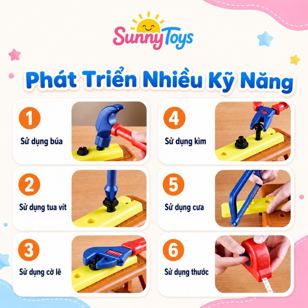 Bộ Đồ Nghề Kỹ Sư Nhí 37 Món SunnyToys - Khoan Điện, Mũ Và Kính Cho Bé Chơi Lắp Ráp