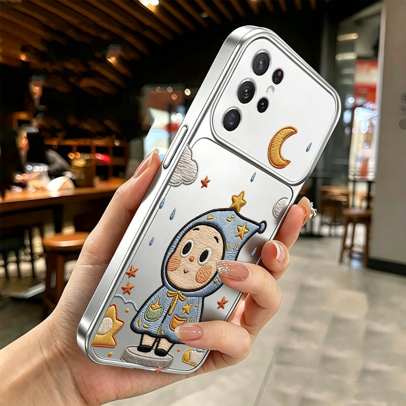 Ốp lưng cho samsung s25 s26 ultra S25 S26 plus s25 FE s26 ultra 5g Vỏ điện thoại Vỏ mềm Vỏ chống sốc thẩm mỹ kim loại bạc dễ thương Phim hoạt hình thêu starman cho nam DSCXX3