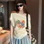 Áo thun in hình phong cách mới mùa hè Thiết kế Sense Niche Tops All-Match Slimer Look Thời trang Nữ phong cách Hồng Kông Dop