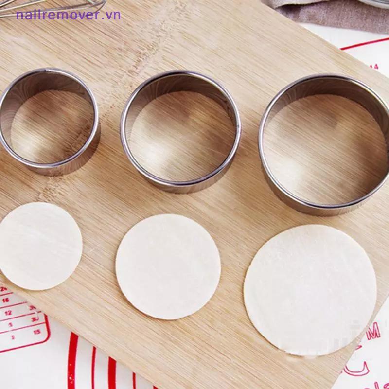 [NR] 3 Kích Thước Thép Không Gỉ Tròn Bánh Bao Bọc Khuôn Cắt Dụng Cụ Làm Cookie MỚI
