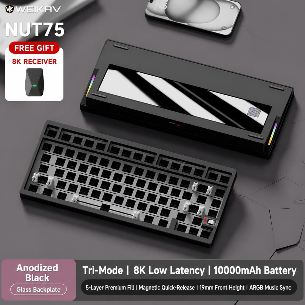 [BH 6 tháng] Weikav NUT75 - Bàn phím cơ khung nhôm CNC, núm xoay, âm poppy, gõ cực đã, pin 10000mah, tạ trang trí | BigBuy360 - bigbuy360.vn
