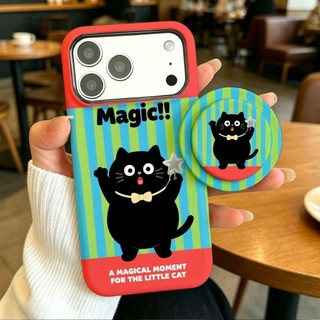 Ốp bảo vệ chân đế họa tiết mèo đen sọc cho iPhone 11 12promax 13pro15pro 15promax 14 14promax 14pro 16 pro max 16 plus 17 17promax ốp lưng hai trong một