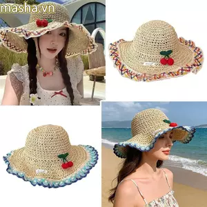 Mũ Rơm, Mũ Che Nắng Cà Vạt Hoa Rỗng, Phong Cách Dân Tộc Thời Trang Vành Lớn Mũ Người Cá Kỳ Nghỉ