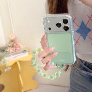 Hàn Quốc Mờ Trong Suốt Màu Hồng Đính Hạt Dây Xích Cổ Tay Ốp Lưng Điện Thoại iPhone 17Promax 17Pro 14 15 16 Pro Max 13 Chống Sốc Hai Lớp imd Nữ Điện Thoại Di Động