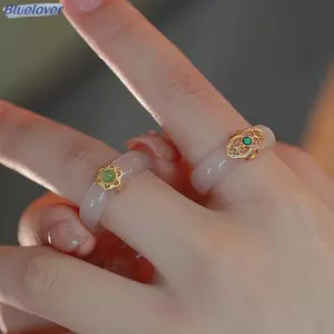 Bluelover Trung Quốc Retro Giả Ngọc Nhẫn Thời Trang Đá Tinh Tế Trang Sức Tối Giản Hanfu Phù Hợp Với Tay Đồ Trang Trí Mới
