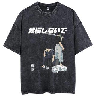 Áo Thun Unisex Màu Đen Wash Acid Jujutsu Kaisen Toji, Áo Phông Oversize Nam Nữ Anime Manga Phong Cách High Street Cotton