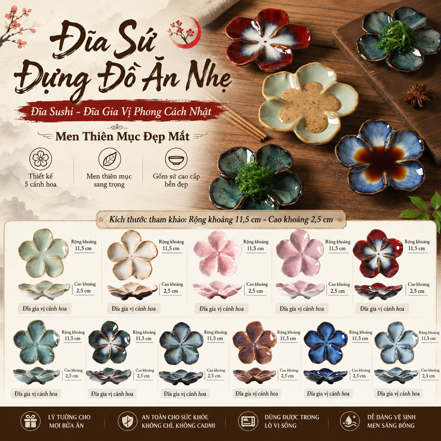 Đĩa Sứ Đựng Đồ Ăn Nhẹ Phong Cách Nhật Bản – Đĩa Sushi, Đĩa Gia Vị Men Thiên Mục Đẹp Mắt