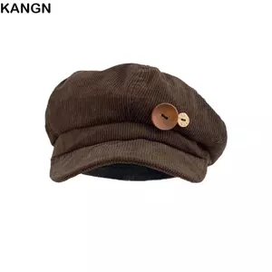 Mũ hình bát giác KANGN, Giữ ấm Mũ bóng chày vải nhung chống gió, Trang trí hai nút thông thường Mũ nồi có thể điều chỉnh cho nữ Cô gái