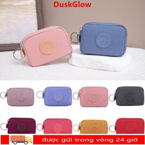 Ví đựng tiền xu DUSKGLOW, có móc khóa Ví nữ hai lớp, Hộp đựng thẻ tín dụng chống nước bằng Nylon màu trơn ngoài trời