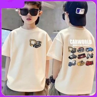 Áo phông cho bé trai và bé gái in hình xe hơi, được làm từ chất liệu cotton mềm mại, thoải mái