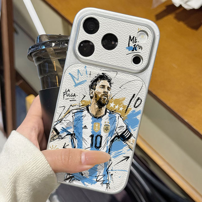 Ốp lưng iPhone Họa tiết da mạ phong cách Argentina số 10 Messi iPhone 17 16 15 14 13 12 11 Pro Max Plus Max