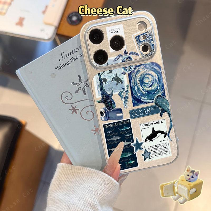 Ốp lưng bảo vệ da cá voi đại dương iPhone cho iPhone 15 13 12 11 14 Plus 16 17 Pro Max XR Xs Max