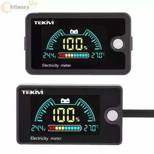 EDIWANY 1 Chỉ báo dung lượng pin, có báo động nhiệt độ LiFePO4 Đồng hồ đo điện pin Lithium axit chì, Vôn kế kỹ thuật số màn hình LCD DC8-100V bền bỉ cho dụng cụ ô tô