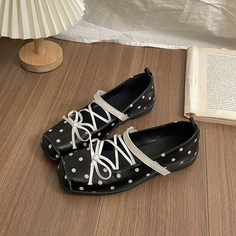 Tính Khí Pháp Retro Chấm Bi Bên Trong Tăng Chiều Cao Mary Jane Giày Mùa Hè Phong Cách Mới Thoải Mái Mặc Bên Ngoài Chống Trơn Trượt Chống Mài Mòn Một Chân Nông Miệng Nhà Máy Giá Bán Buôn