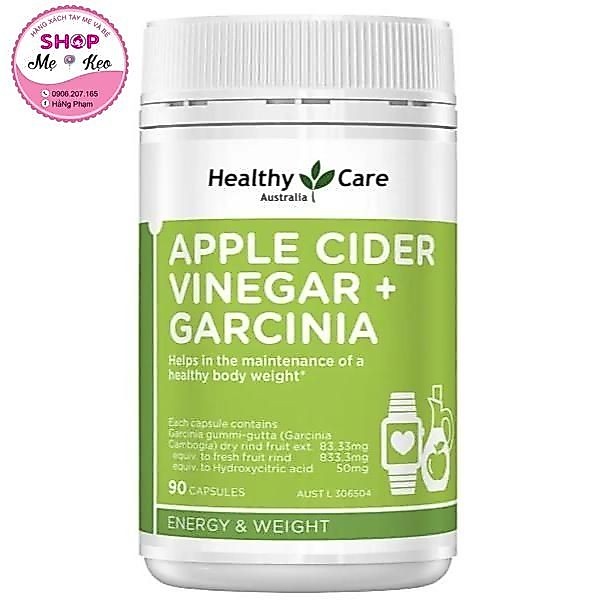 Viên uống hỗ trợ kiểm soát cân nặng với giấm táo và tỏi Healthy Care Apple Cider Vinegar + Garcinia 90 viên của Úc