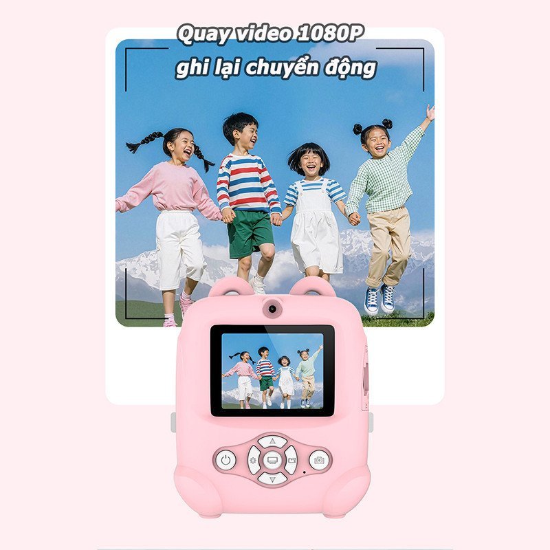 Máy Ảnh In Liền Cho Bé Camera Trẻ 48MP In Ảnh Màu Quay Video 1080P Kép Ống Kính Màn Hình Cảm Ứng