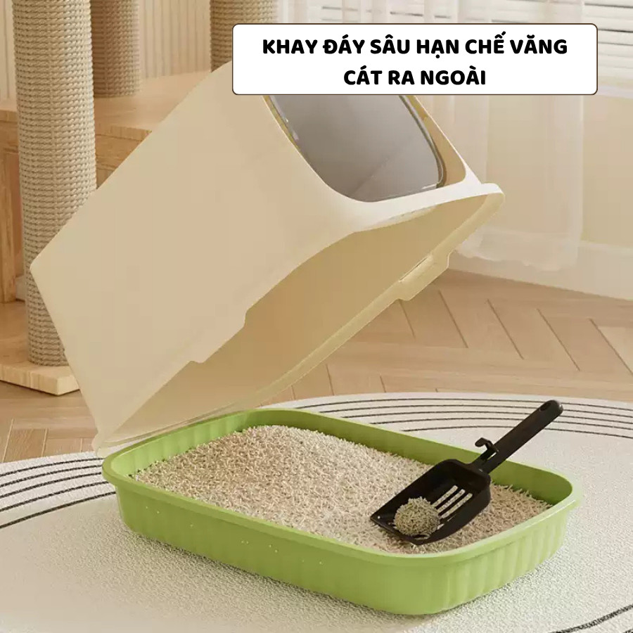 Nhà Vệ Sinh Cho Mèo Tặng Xẻng ENODA HOME, Thùng Cát Mèo Cửa Lật 2 Chiều Chống Văng Cát Kích Thước Lớn C110