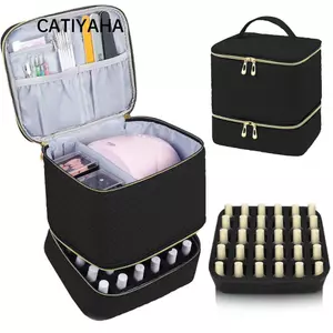 Túi sắp xếp sơn móng tay CATIYAHA, Túi đựng tinh dầu dung tích lớn 30 ngăn, Túi trang điểm cầm tay hai lớp di động dành cho những người yêu thích làm móng