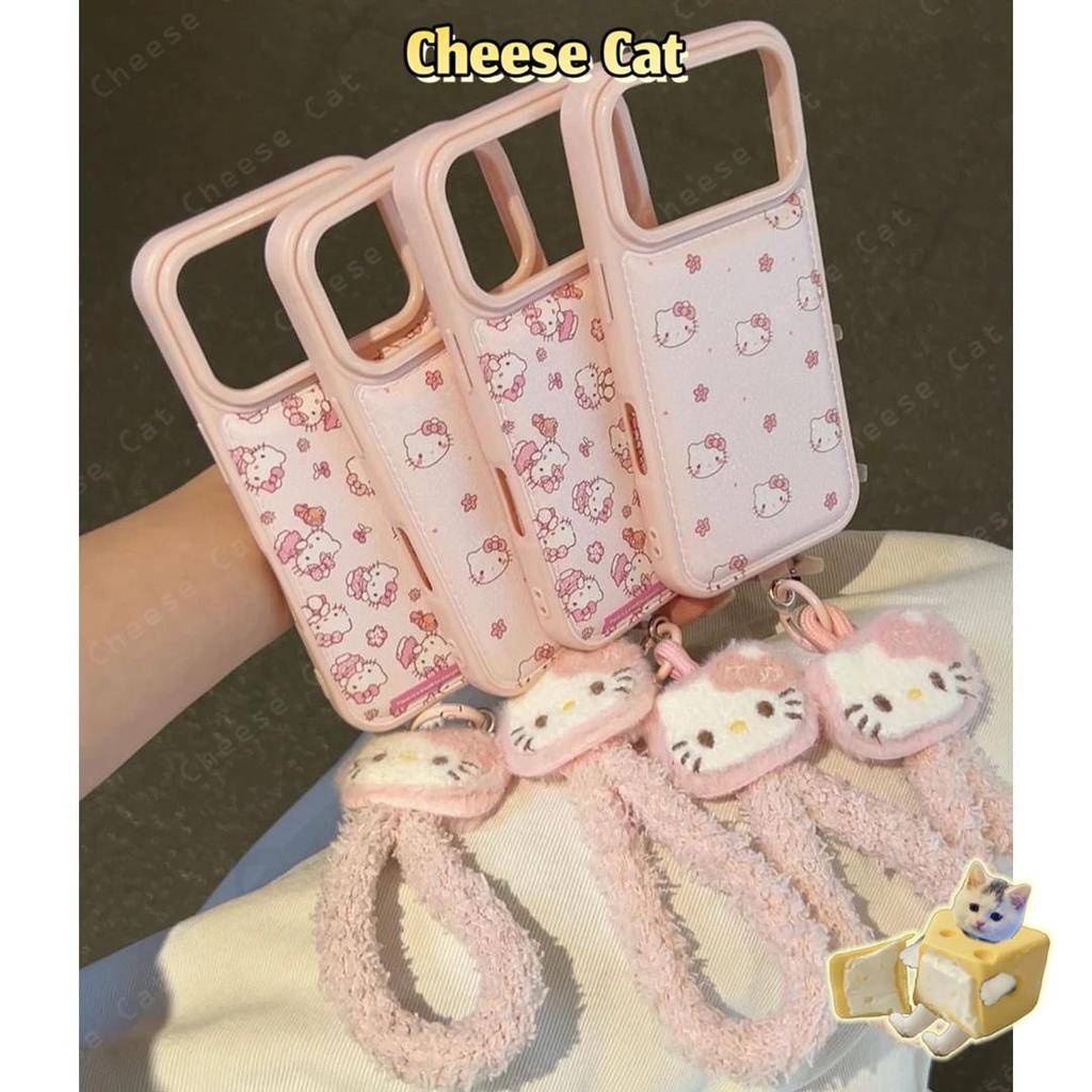 Hồng Sang Trọng Kitty Dây Hồng Da Ốp Lưng Điện Thoại iPhone 17 Pro 16 15 14 Plus Xs Max XR 7 8 Plus 11 12 13 Pro Max