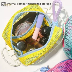 PNPIA- Dopamine Màu Siêu Nhẹ Lưới Túi Đựng Mỹ Phẩm Dây Kéo Hình Vuông Túi Rửa Đa Năng Nữ Lipsti Chìa Khóa Đồng Xu Ví Túi
