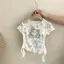 Bé gái (120-160) Mùa hè Phong cách mới Thời trang Tie-Dye Tay ngắn màu tương phản + Quần dài kẻ sọc