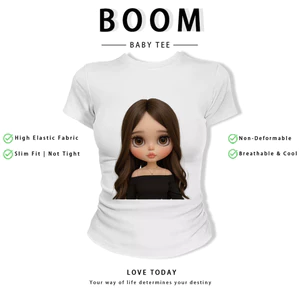 BOOM Áo Baby Tee Nữ Cotton Ôm Body-Áo Thun Ngắn Tay Y2K In Hình PhongCách Mùa Hè, Cổ Tròn Hàng Đầucách hàn quốc phong643